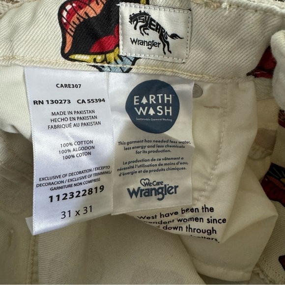 Wrangler Barrel 652 High Rise Jeans Read My Lips Lip Print Cotton Size 31 x 31 - Picture 11 of 16